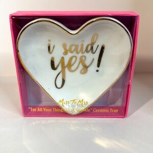 Heart Shaped “i said yes!” Ceramic Trinket Dish with gold trim. (C)
